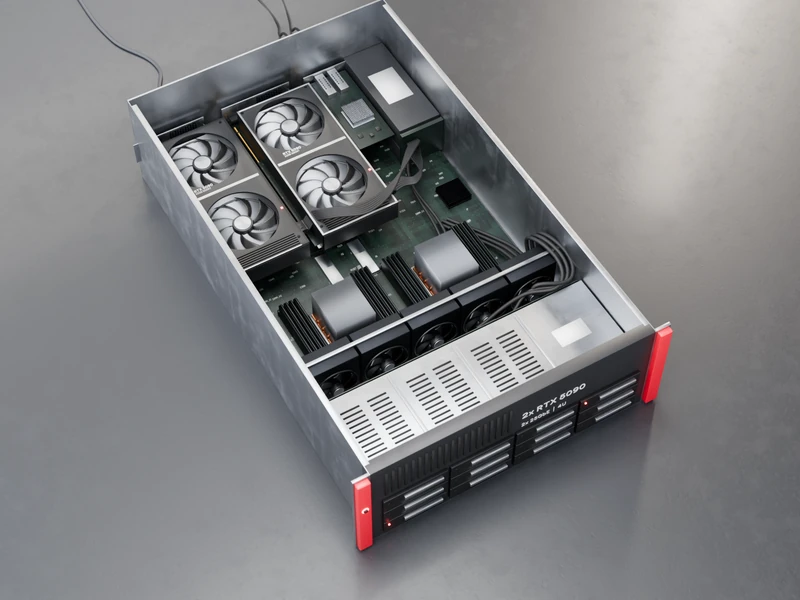Máy chủ 4U mở nắp: CPU, RAM, quạt, khay ổ đĩa, bộ nguồn