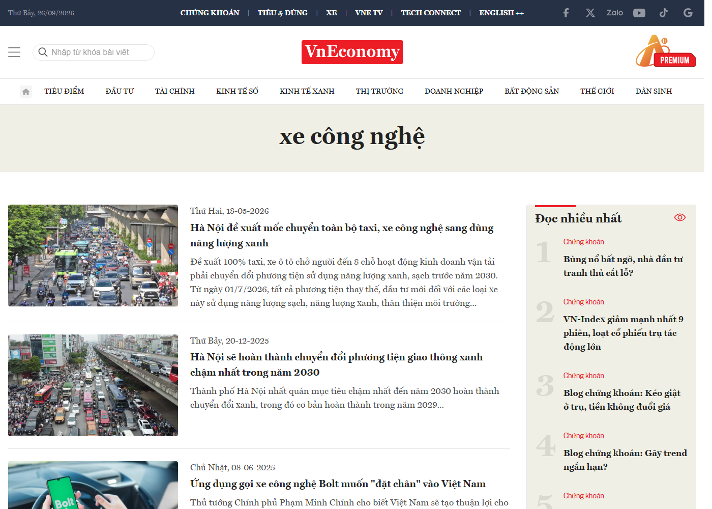Trang chuyên mục Xe công nghệ trên vneconomy.vn, liệt kê các bài viết về thị trường gọi xe công nghệ tại Việt Nam, trong đó có bài về mức chi tiêu của người dùng Hà Nội và TP.HCM cho dịch vụ gọi xe