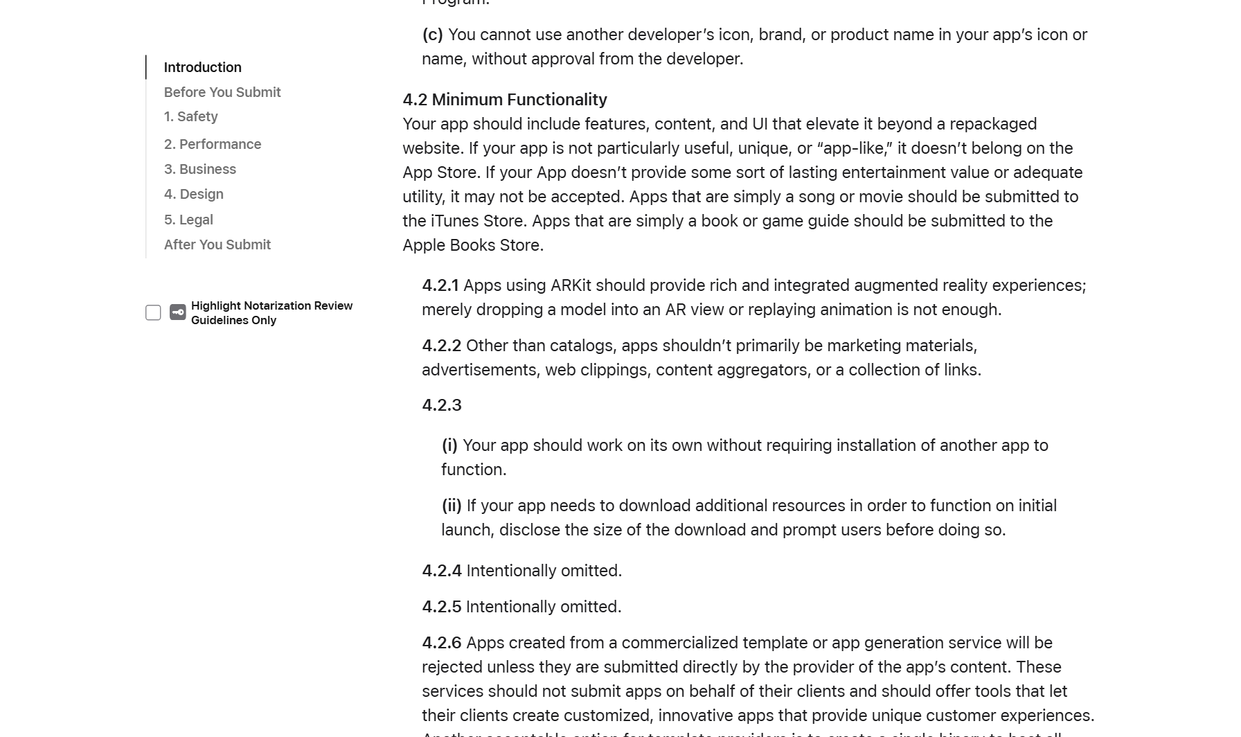 Mục 4.2 Minimum Functionality trong App Review Guidelines của Apple