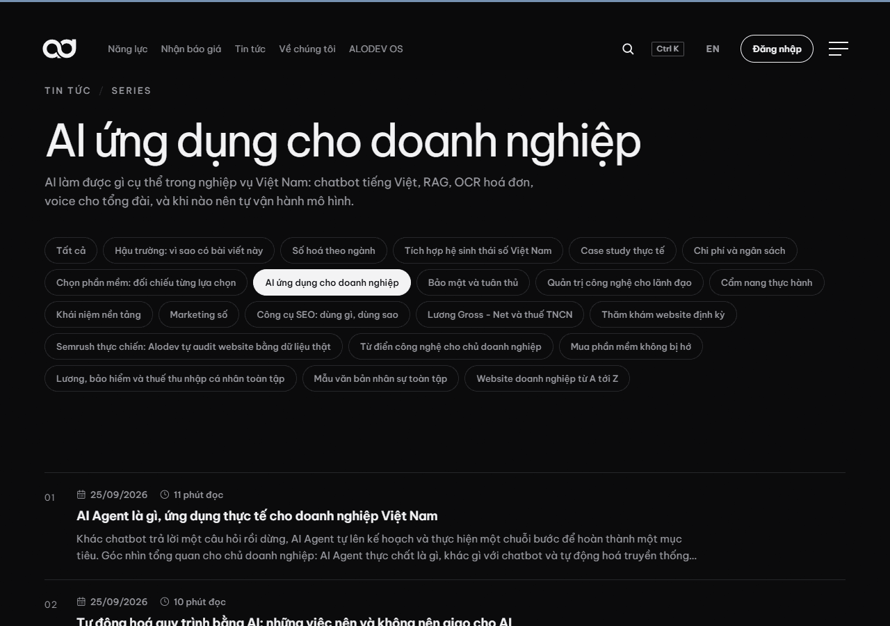 Trang chuyên mục AI ứng dụng cho doanh nghiệp trên tin tức alodev.vn