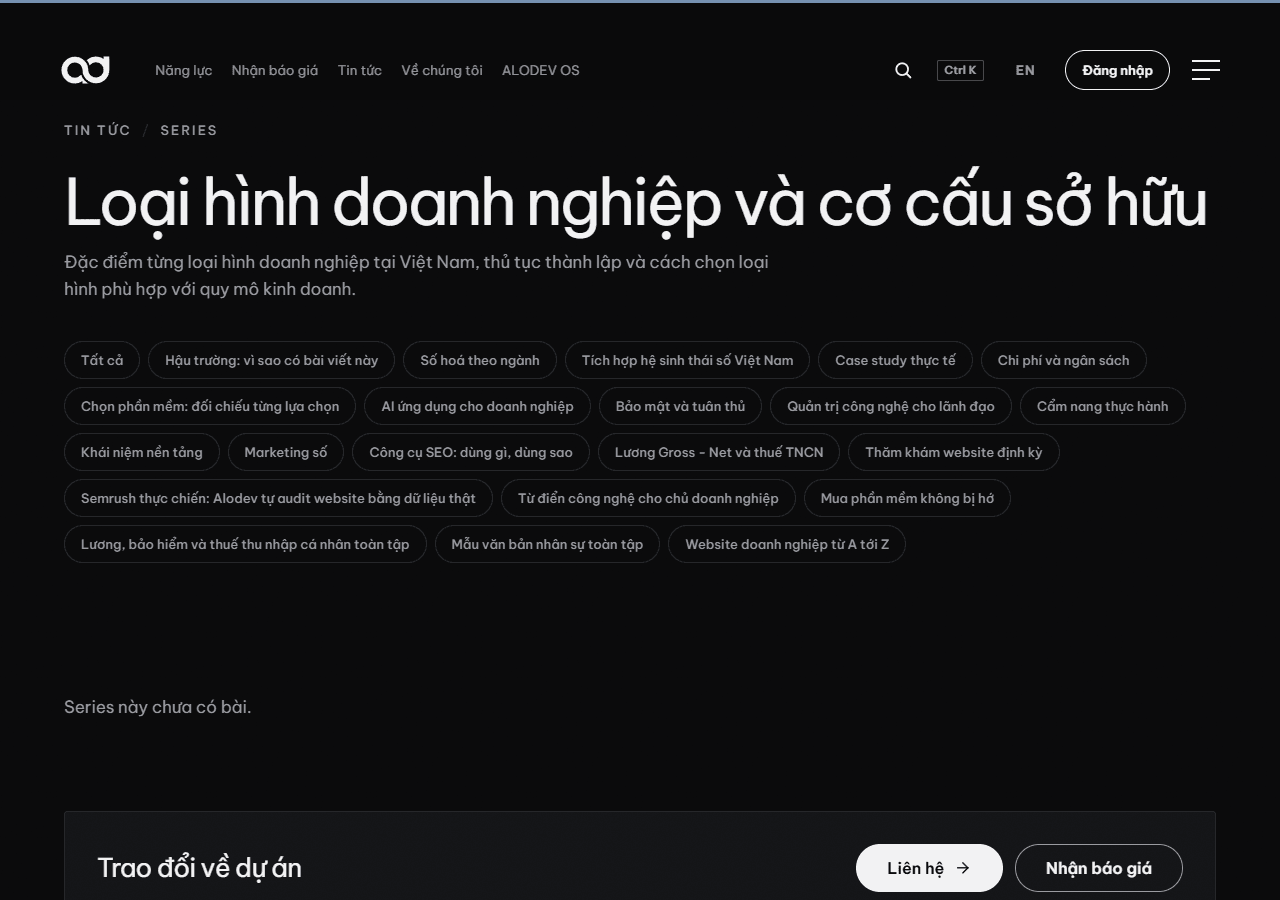 Trang chuyên mục Loại hình doanh nghiệp và cơ cấu sở hữu trên tin tức alodev.vn