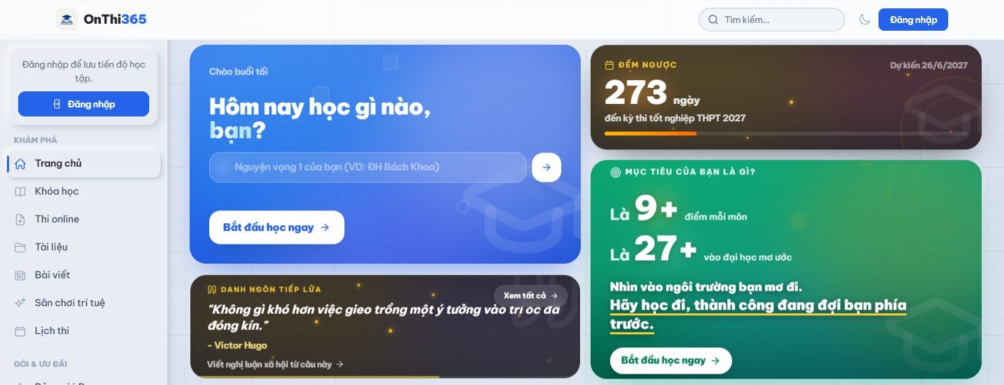 OnThi365 home page (onthi365.com)