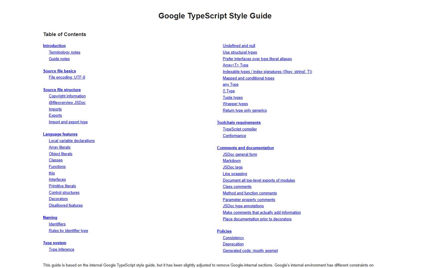 Google TypeScript Style Guide, một bộ quy ước viết mã công khai