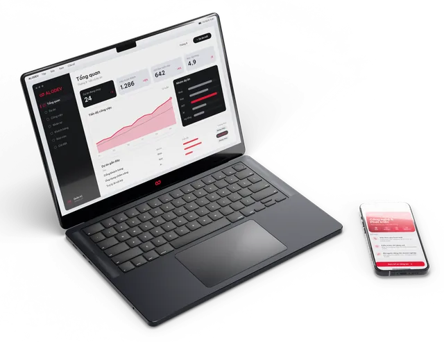 iPhone và MacBook hiển thị ứng dụng ALODEV