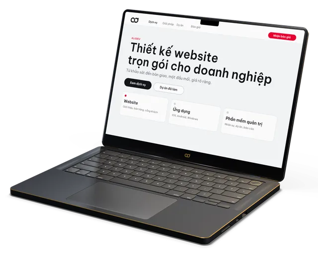 Laptop hiển thị trang web ALODEV